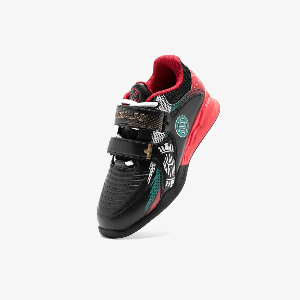 Black and red weightlifting shoes