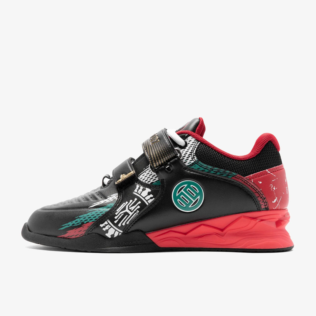 Black and red athletic lifting shoes