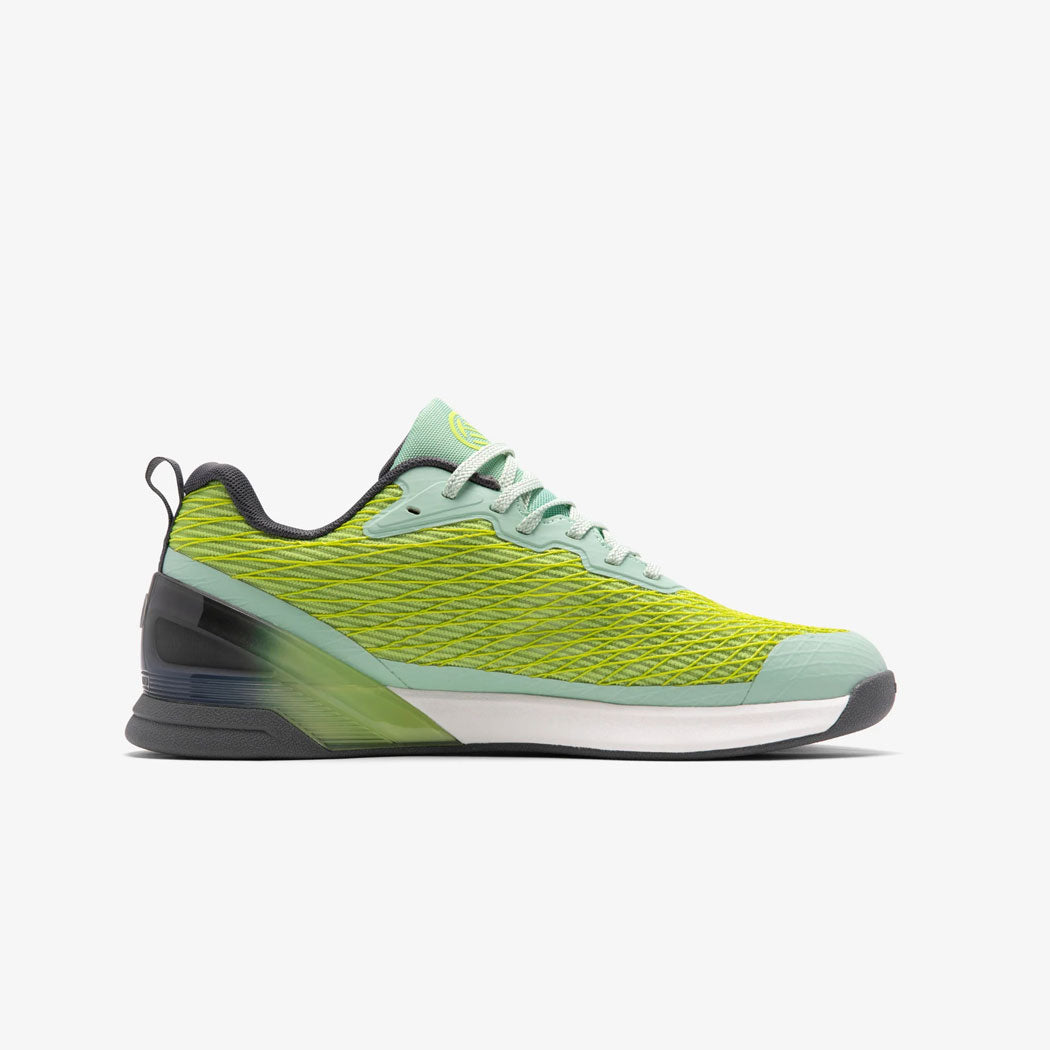 Green and black training shoes for athletes