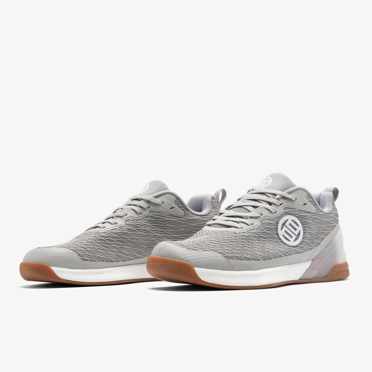 pair of gray sneakers shoes for athletes