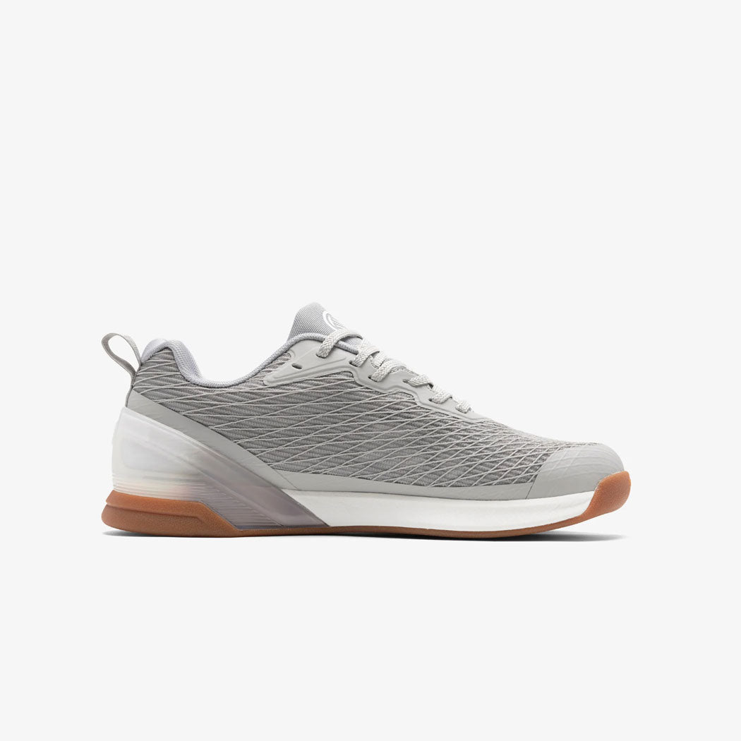 Gray athletic shoe with a white sole ideal for athletes and coaches
