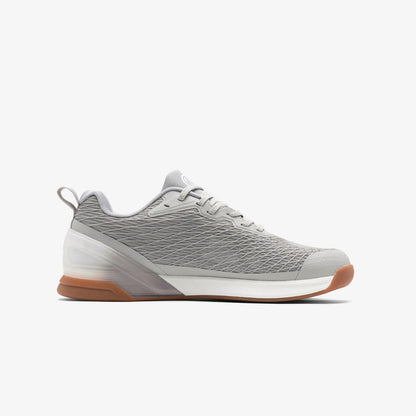 Gray athletic shoe with a white sole ideal for athletes and coaches