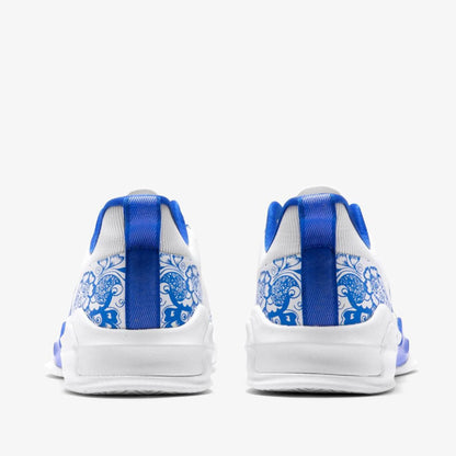 White sneakers with blue accents training shoes