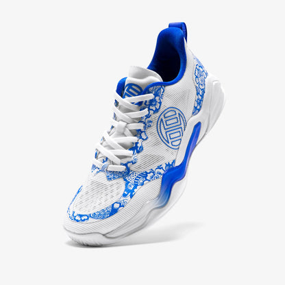 White and blue sneaker weight lifting shoes