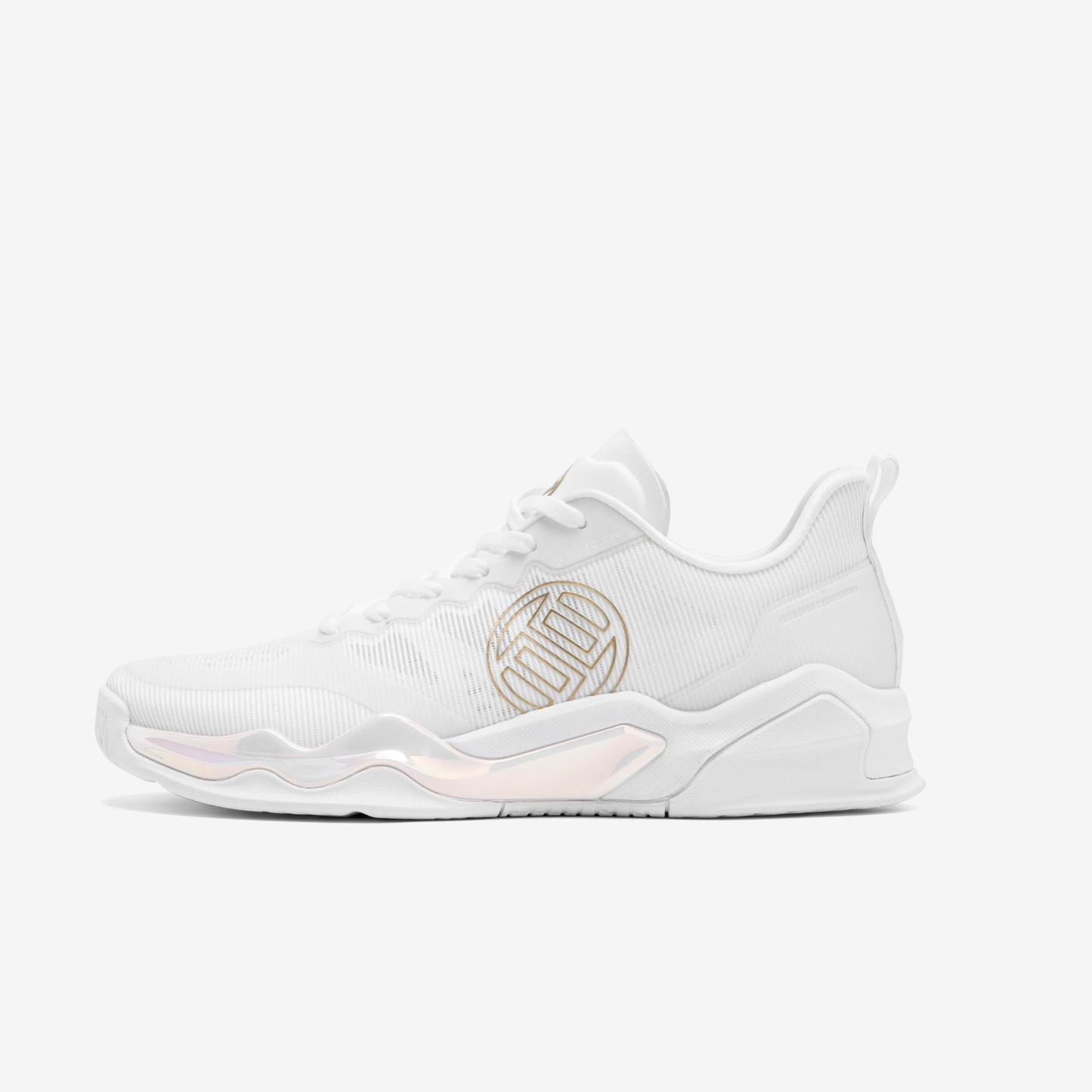 White sneaker shoes with a brand logo ideal for weight lifting on the gym or at home