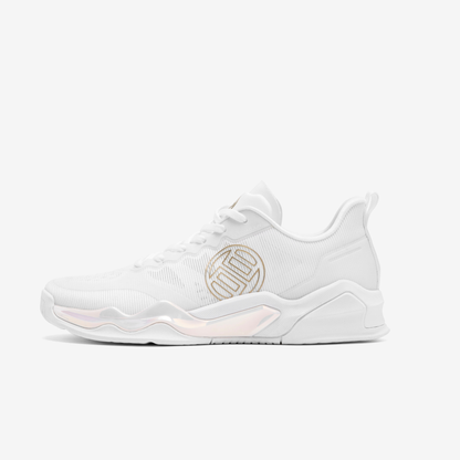 White sneaker shoes with a brand logo ideal for weight lifting on the gym or at home